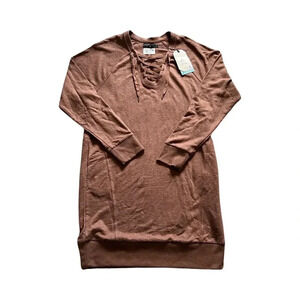 PrAna Cozy‎ Up Teddy Size Large Brown Long Sleeve Shift Sweatshirt Dress